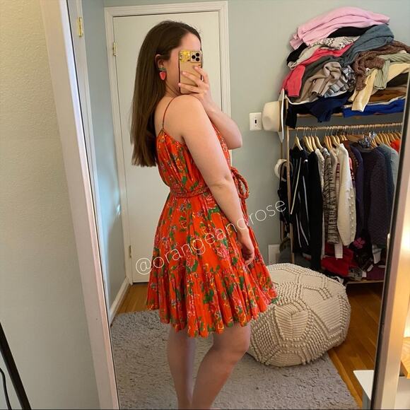 Rhode Resort Red Dazzle Floral Nala Braid Tropical Belted Mini Dress XS - Picture 7 of 13